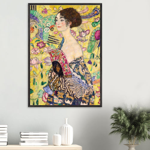 Artfulprints Poster Gustav Klimt - Lady with a fan   - 30x40 cm - Geel
