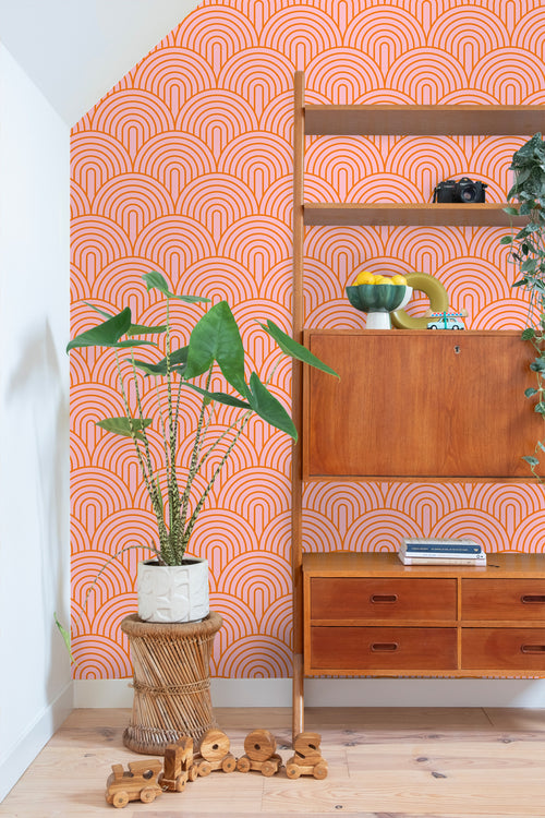 ESTAhome behang art deco bogen roze en oranje - 50 x 900 cm - 131766