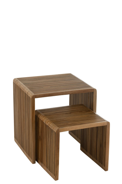 J-Line bijzettafel Kubus Gerecycleerd - hout - naturel - set van 2