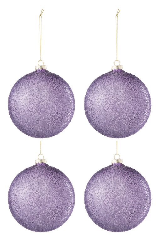 J-Line kerstbal Parels - glas - paars - large - doos van 4 stuks - kerstversiering - vtwonen shop