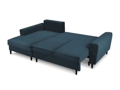 Cosmopolitan Design Uitklapbare hoekbank links met opbergdoos Kyoto 4-zits, ribfluwelen, donkerblauw - 145x241x88cm