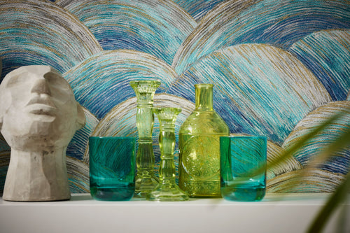 Livingwalls behang art deco bogen blauw, turquoise, goud en grijs - 53 cm x 10.05 m - AS-391051