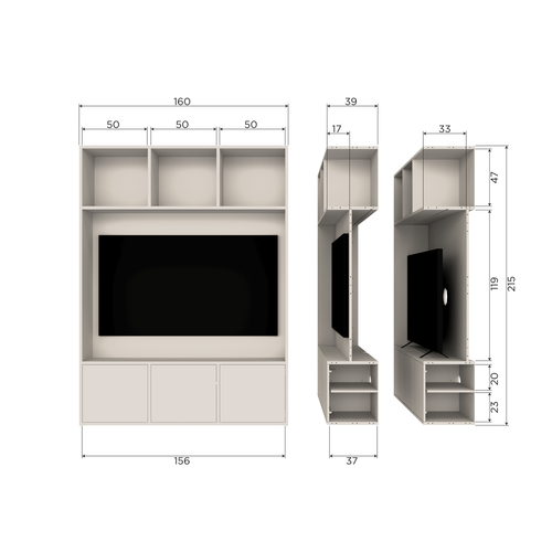 WOOOD tv opbergkast Meggy - Grenen hout - Dust/Grijs - 215x160x40