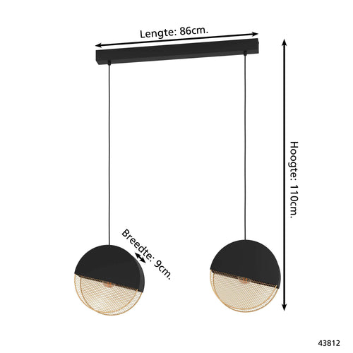 EGLO hanglamp Mumbles - e27 - 86 cm - zwart/goud - vtwonen shop