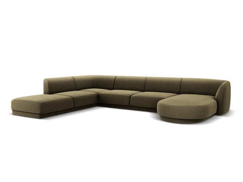 Micadoni Panoramische hoekbank links Miley 6-zits, flueel, groente - 255x330x70cm