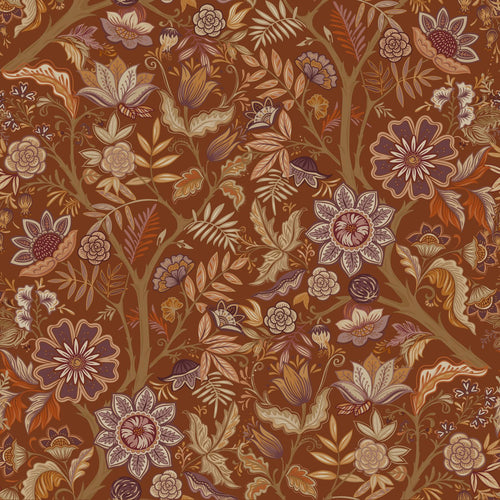 ESTAhome behang vintage bloemen terracotta bruin en donker paars - 50 x 900 cm - 131333 - vtwonen shop