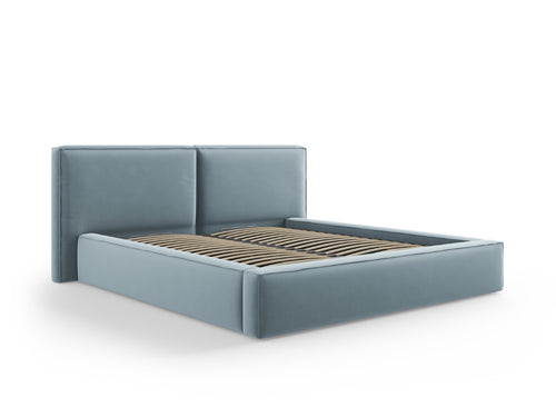 Micadoni Opbergbed met hoofdeinde Jodie 180x200cm, flueel, lichtblauw - 228x234x108cm