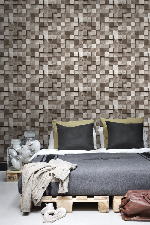 ESTAhome behang 3D-houtmotief bruin - 53 cm x 10.05 m - 138530