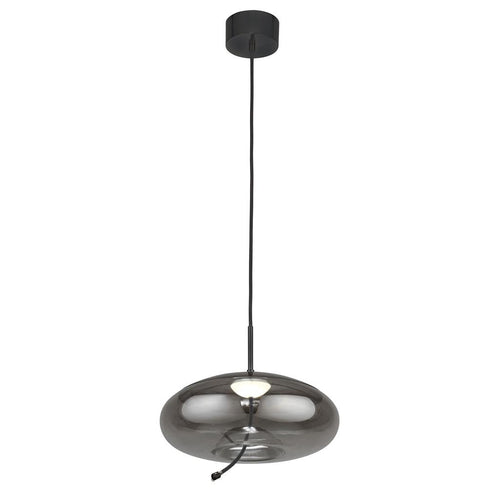 Searchlight Lisbon 1 licht LED-koepelhanger, zwart en gerookt glas 2700K