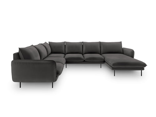 Cosmopolitan Design Panoramische hoekbank links Vienna 7-zits, flueel, donkergrijs - 235x330x95cm