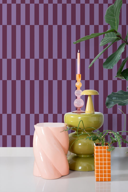 ESTAhome behang strepen aubergine paars - 50 x 900 cm - 131423 - vtwonen shop