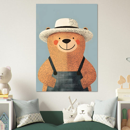 Artfulprints Poster Beer op de boerderij   - A4 21x29.7 cm - Bruin