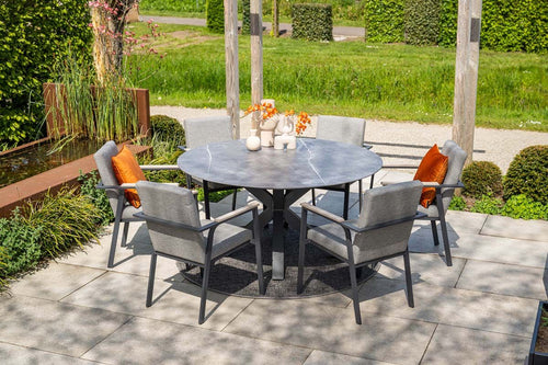 Catania dining fauteuil - sand texfiber - light teak vironwood - vtwonen shop