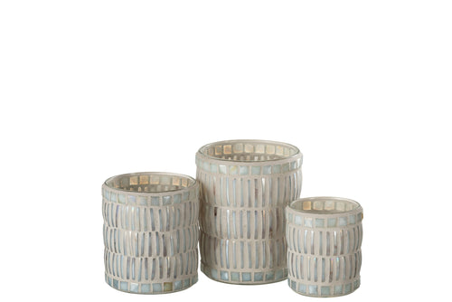 J-Line kaarshouder Mozaiek Rond - glas/cement - parelmoer/grijs - large - vtwonen shop
