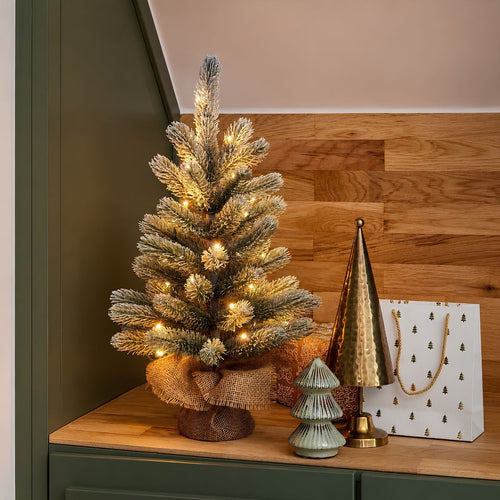 Black Box Trees Nagoya Kunstkerstboom met Verlichting - Kunstboom H60 x D44 cm - Kunst Kerstboom Besneeuwde Takken - in Jute Zak - Kerstdecoratie voor