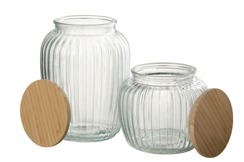 J-Line voorraadpot Louis - glas/bamboe - transparant/naturel - large