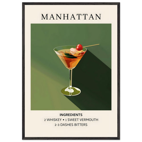 Artfulprints Poster met Lijst Manhattan cocktail - Ingrediënten   - 70x100 cm - Groen