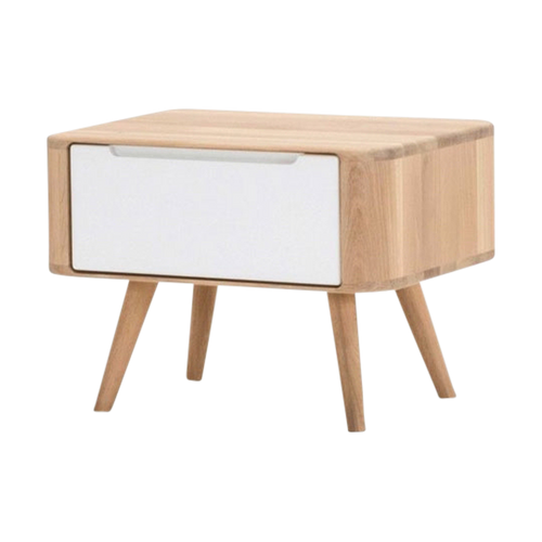 Gazzda Ena nightstand 55 houten nachtkastje whitewash - 1 lade - vtwonen shop