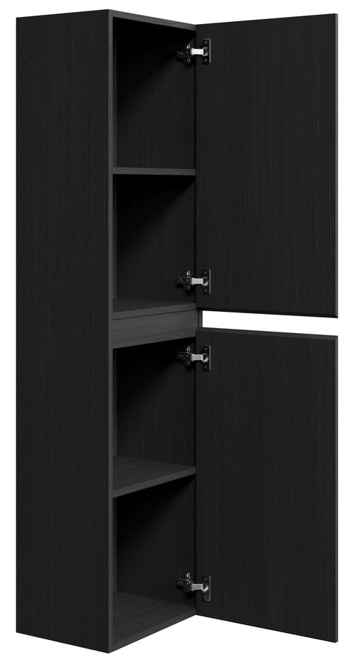 Badplaats Badkamerkast Angela 40 x 30 x 150 cm – Zwart Hout – Hangende Kolomkast met 2 Deuren