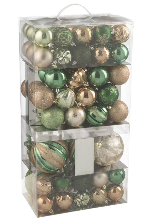 J-Line kerstbal - kunststof - groen/ecru - doos van 80