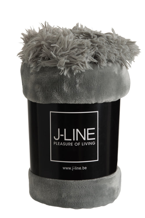 J-Line plaid Pompom - polyester - grijs - 170 x 130 cm