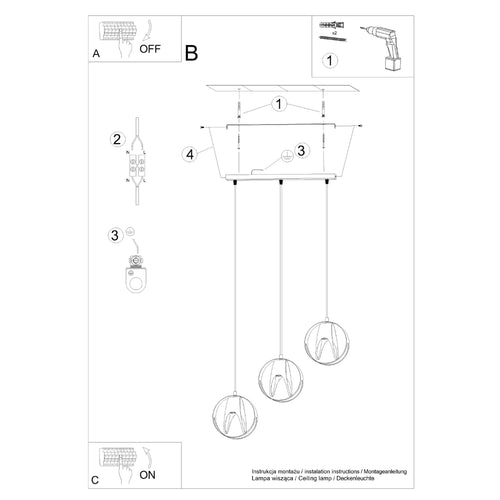 Sollux Lighting Hanglamp TULOS 3L zwart - 50x16x117cm
