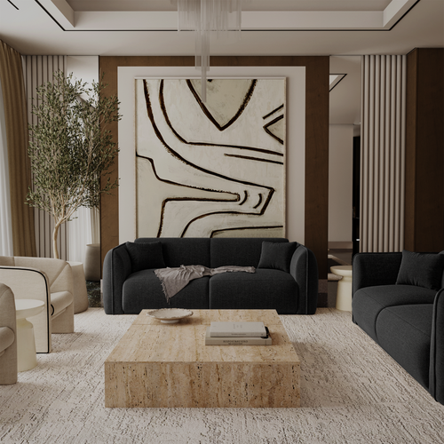 Premium Interiors - 3-zitsbank LUSH - zacht aanvoelende geweven stof  donker antraciet 206cm