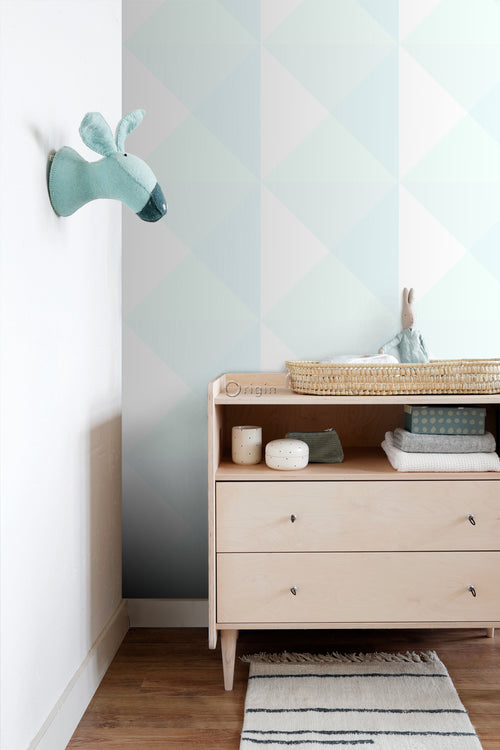 Origin Wallcoverings behang grote grafische driehoek mat wit en mintgroen - 53 cm x 10.05 m - 347497 - vtwonen shop