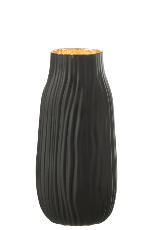 J-Line vaas Inkepingen - glas - zwart/goud - medium - 26 cm hoog