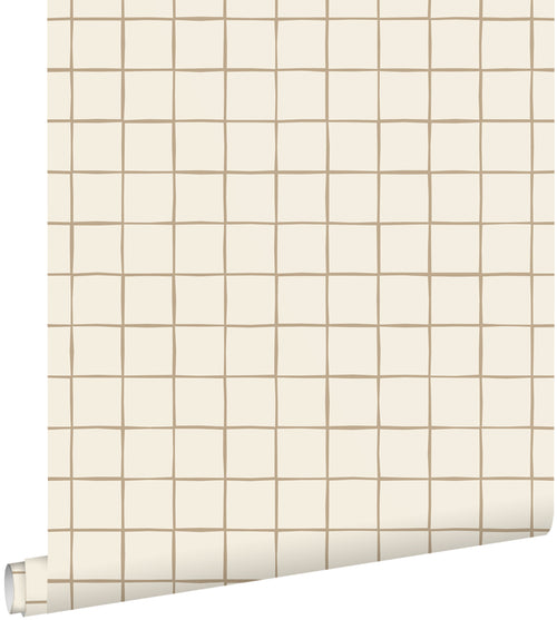 ESTAhome behang geblokt motief beige en bruin - 50 x 900 cm - 131929
