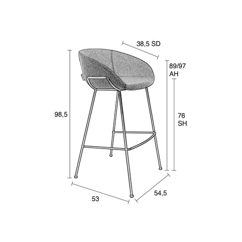 Zuiver Feston Barkrukken rugleuning 76 cm Grijs  - Set van 2