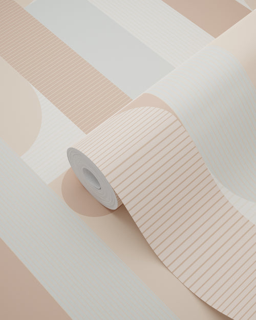 ESTAhome behang geometrische vormen bruin en lichtgroen - 50 x 900 cm - 131058 - vtwonen shop