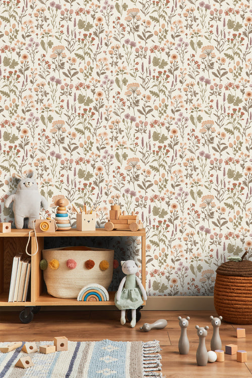 Sanders & Sanders behang veldbloemen vergrijsd groen - 50 x 900 cm - 935380