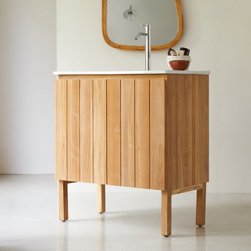 Tikamoon Massief teakhouten en keramisch badmeubel 80 cm - Naturel