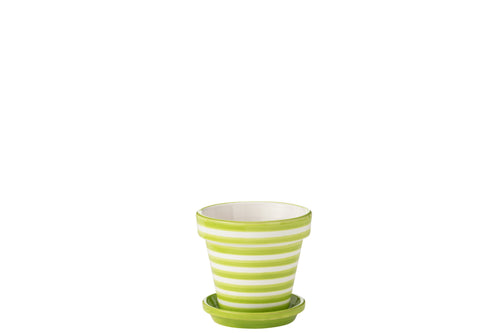 J-Line bloempot Granada Stripes Handmade + Painted - keramiek - geel - small - Ø 21 cm