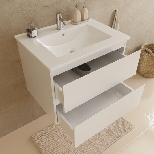 LOMAZOO badmeubelset Verona - met hoge kast & witte wastafel - glanzend wit - 60 cm