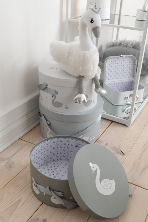 J-Line doos Zwaan - karton/riet - wit/grijs - 3 stuks - vtwonen shop