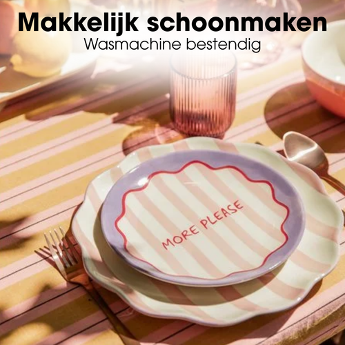 Mica Decorations Imke Gestreept Tafelkleed voor Eettafel - Tafellaken voor Binnen en Buiten 250 x 140 cm - Tafelzeil 100% Organisch Katoen - Oker