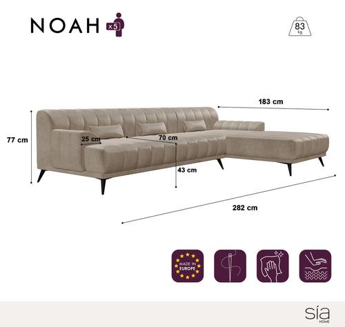 Sia Home - Hoekbank rechts Noah - Fluwelen stof - Mol - 282cm - vtwonen shop