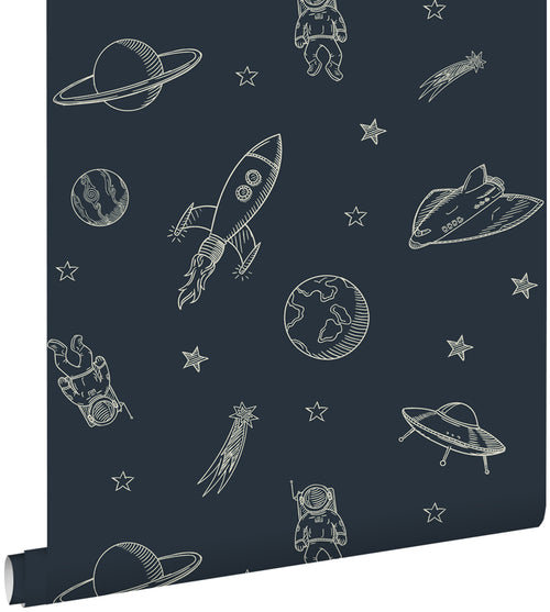 ESTAhome behang planeten in de ruimte donkerblauw - 50 x 900 cm - 139423