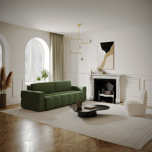 Sia Home - Slaapbank met opbergruimte, notenhout GABRIEL - kruisweefsel olijfgroen 247cm