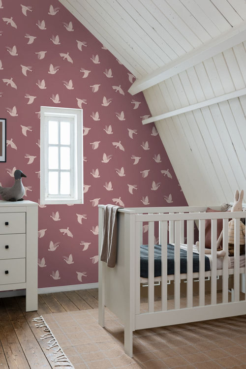 ESTAhome behang zwanen mauve paars - 50 x 900 cm - 131784