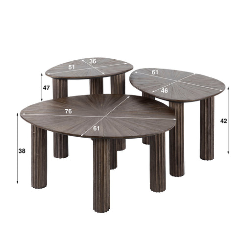 Giga Meubel Salontafel Maya - Donkerbruin Hout - Set van 3 - 76x61x38cm - vtwonen shop