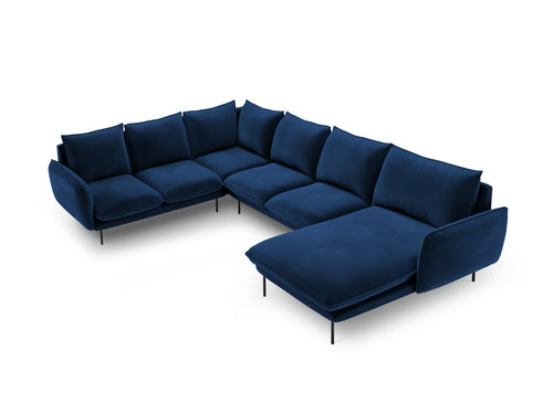 Cosmopolitan Design Panoramische hoekbank links Vienna 7-zits, flueel, koningsblauw - 235x330x95cm