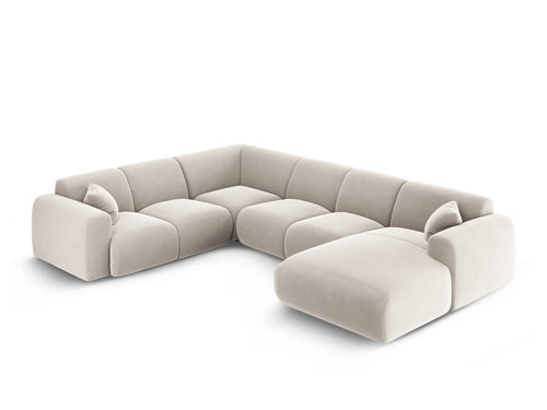 Cosmopolitan Design Panoramische hoekbank links Nolio 6-zits, flueel lichtbeige - 252x342x72cm