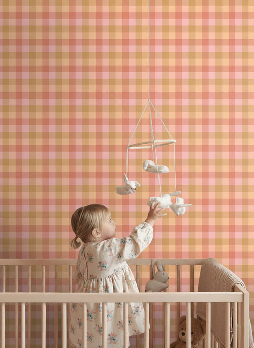 ESTAhome behang ruiten roze en groen - 50 x 900 cm - 132068