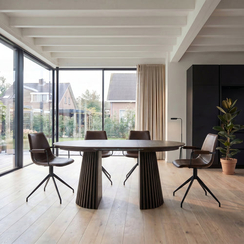 Furnhouse eetkamerstoelen armleuning Isabel - Donkerbruin - Kunstleer - Set van 4