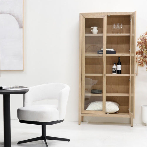 DÉJA Living Vitrinekast Camille - Naturel - Eikenhout - 97x37x200cm - vtwonen shop