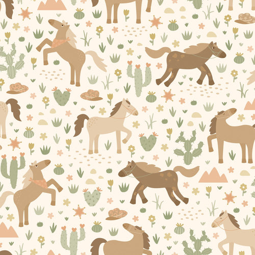 ESTAhome behang paarden beige, bruin en groen - 50 x 900 cm - 132192