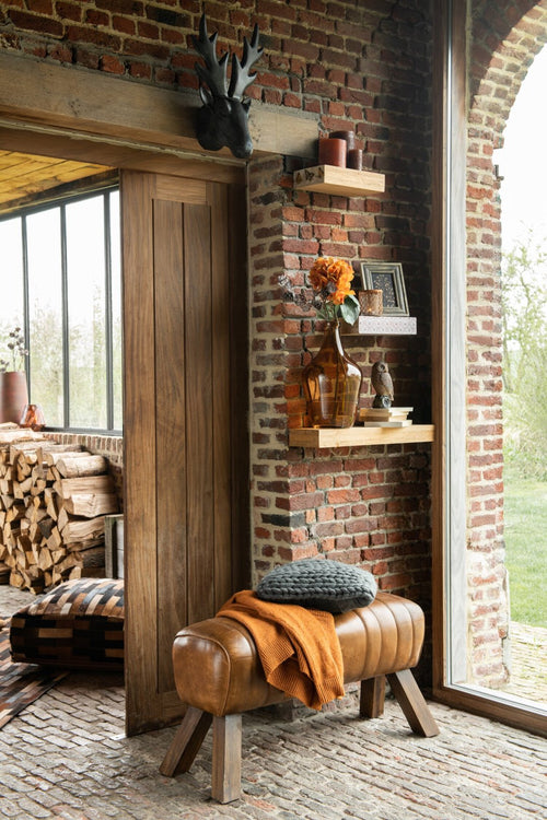 J-Line decoratie Gymbank - leder/hout - cognac
